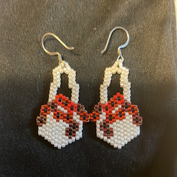 NEW Handmade artisan beaded flower basket earrings 2” long - Picture 4 of 5